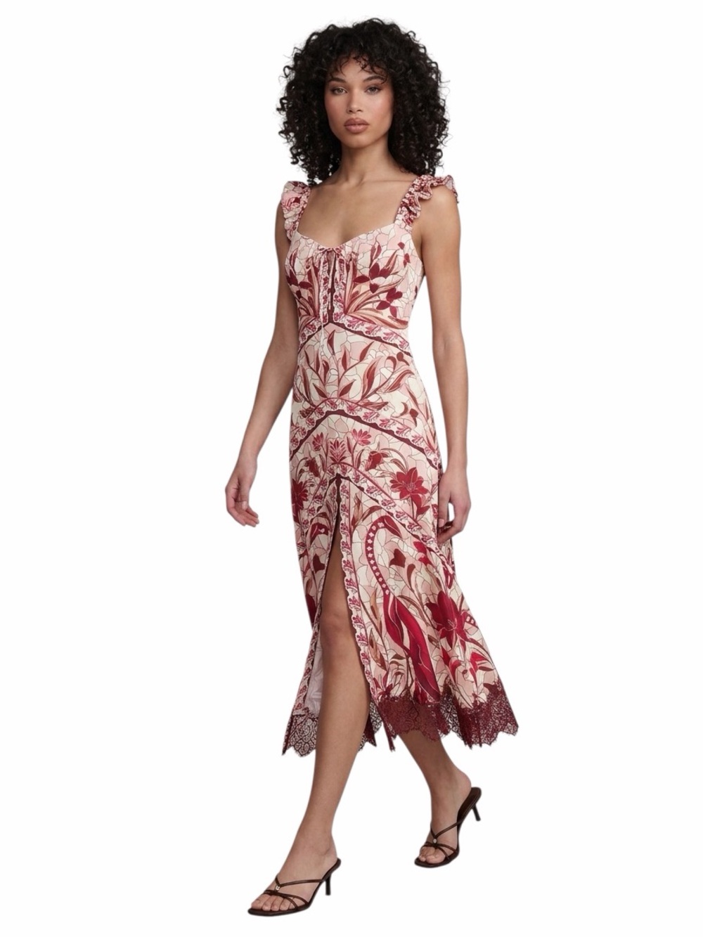 FARM Rio Stained Glass Women’s Lace Trim Abstract Print Cocktail Midi Dress NEW